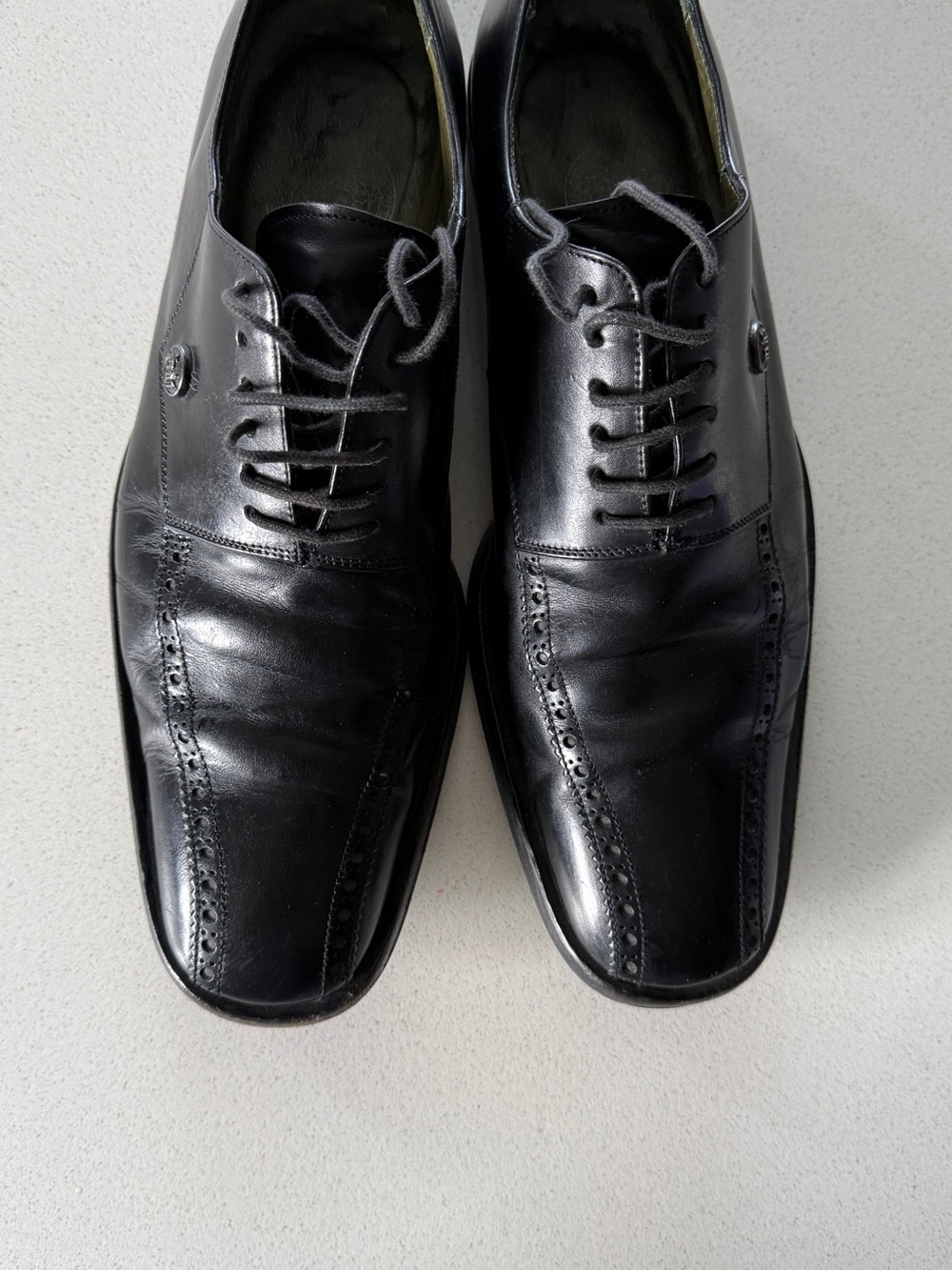 Versace Black Leather Lace-Up Oxfords